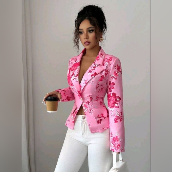 SHEIN Jackets & Blazers - Elenzga Floral Print Minimalist And Elegant Women's Suit Jacket